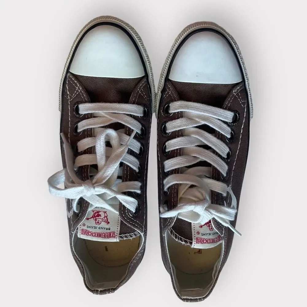 True Religion Men's Brown‎ Canvas Lace Up Low Top Keds Sneakers Size 7.5